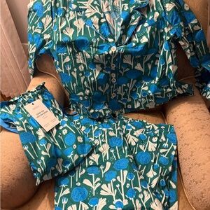 Over the Cotton Moon Blue and Green Ranunculus Pajama Set